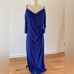 R&M Richards Evening Gown. Royal Blue.Off shoulder sleeve, long dress.